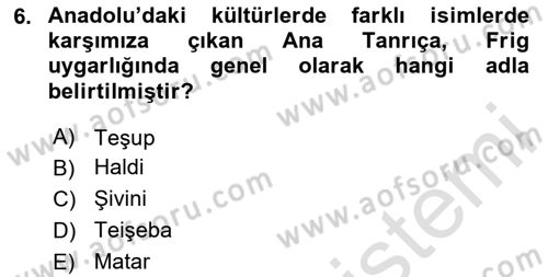 Anadolu Kültür Tarihi Dersi 2025 - 2026 Yılı Yaz Okulu Sınav Soruları 6. Soru