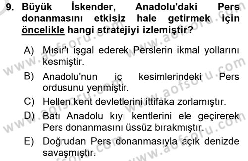 Anadolu Kültür Tarihi Dersi 2025 - 2026 Yılı Yaz Okulu Sınav Soruları 9. Soru