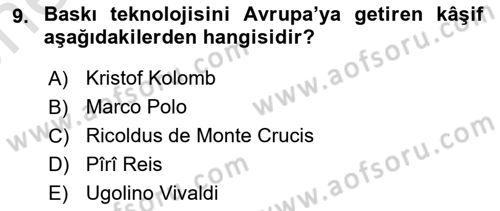Görsel İletişim ve Tasarım Tarihi Dersi 2021 - 2022 Yılı (Vize) Ara Sınav Soruları 9. Soru