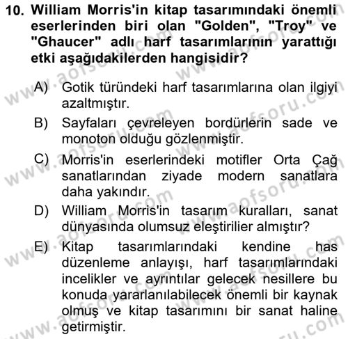 Görsel İletişim ve Tasarım Tarihi Dersi 2023 - 2024 Yılı (Vize) Ara Sınav Soruları 10. Soru