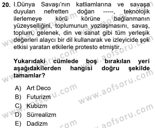 Görsel İletişim ve Tasarım Tarihi Dersi 2023 - 2024 Yılı (Vize) Ara Sınav Soruları 20. Soru