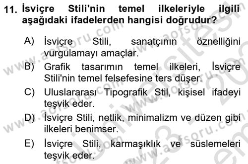 Görsel İletişim ve Tasarım Tarihi Dersi 2023 - 2024 Yılı (Final) Dönem Sonu Sınav Soruları 11. Soru