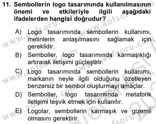Görsel İletişim ve Tasarım Tarihi Dersi 2023 - 2024 Yılı Yaz Okulu Sınav Soruları 11. Soru