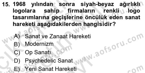 Görsel İletişim ve Tasarım Tarihi Dersi 2023 - 2024 Yılı Yaz Okulu Sınav Soruları 15. Soru