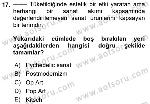 Görsel İletişim ve Tasarım Tarihi Dersi 2023 - 2024 Yılı Yaz Okulu Sınav Soruları 17. Soru