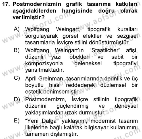 Görsel İletişim ve Tasarım Tarihi Dersi 2024 - 2025 Yılı (Final) Dönem Sonu Sınav Soruları 17. Soru