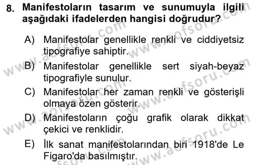 Görsel İletişim ve Tasarım Tarihi Dersi 2024 - 2025 Yılı (Final) Dönem Sonu Sınav Soruları 8. Soru
