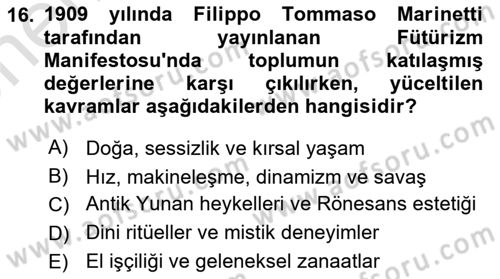 Görsel İletişim ve Tasarım Tarihi Dersi 2025 - 2026 Yılı (Vize) Ara Sınav Soruları 16. Soru