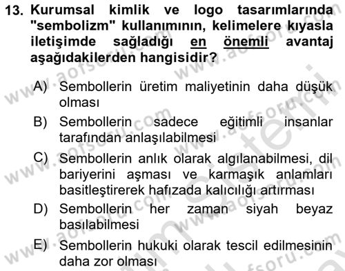 Görsel İletişim ve Tasarım Tarihi Dersi 2025 - 2026 Yılı (Final) Dönem Sonu Sınav Soruları 13. Soru