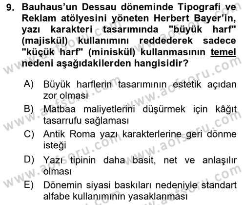 Görsel İletişim ve Tasarım Tarihi Dersi 2025 - 2026 Yılı (Final) Dönem Sonu Sınav Soruları 9. Soru
