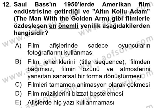 Görsel İletişim ve Tasarım Tarihi Dersi 2025 - 2026 Yılı Yaz Okulu Sınav Soruları 12. Soru