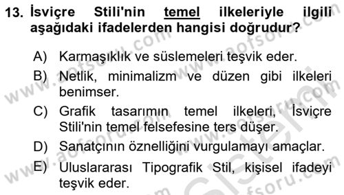 Görsel İletişim ve Tasarım Tarihi Dersi 2025 - 2026 Yılı Yaz Okulu Sınav Soruları 13. Soru
