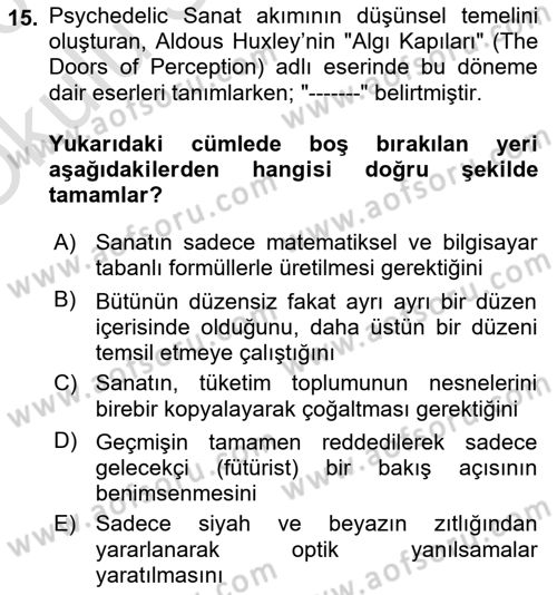 Görsel İletişim ve Tasarım Tarihi Dersi 2025 - 2026 Yılı Yaz Okulu Sınav Soruları 15. Soru