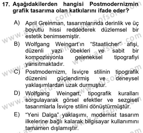 Görsel İletişim ve Tasarım Tarihi Dersi 2025 - 2026 Yılı Yaz Okulu Sınav Soruları 17. Soru