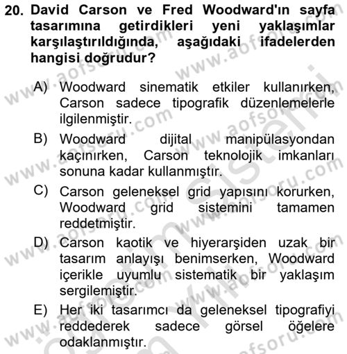 Görsel İletişim ve Tasarım Tarihi Dersi 2025 - 2026 Yılı Yaz Okulu Sınav Soruları 20. Soru