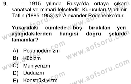 Görsel İletişim ve Tasarım Tarihi Dersi 2025 - 2026 Yılı Yaz Okulu Sınav Soruları 9. Soru