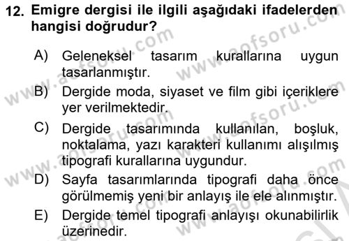 Tipografi Dersi 2021 - 2022 Yılı (Vize) Ara Sınav Soruları 12. Soru