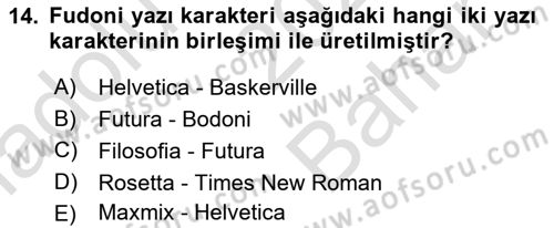 Tipografi Dersi 2021 - 2022 Yılı (Vize) Ara Sınav Soruları 14. Soru