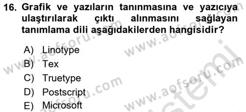Tipografi Dersi 2021 - 2022 Yılı (Vize) Ara Sınav Soruları 16. Soru