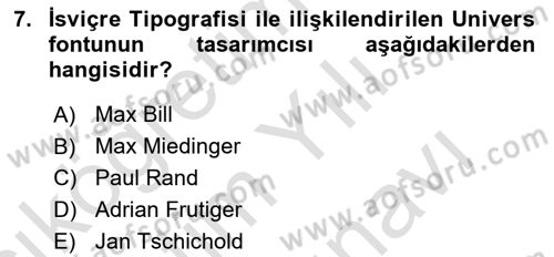 Tipografi Dersi 2021 - 2022 Yılı (Vize) Ara Sınav Soruları 7. Soru