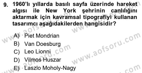 Tipografi Dersi 2021 - 2022 Yılı (Vize) Ara Sınav Soruları 9. Soru