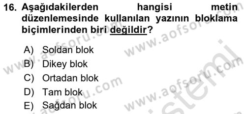 Tipografi Dersi 2021 - 2022 Yılı (Final) Dönem Sonu Sınav Soruları 16. Soru