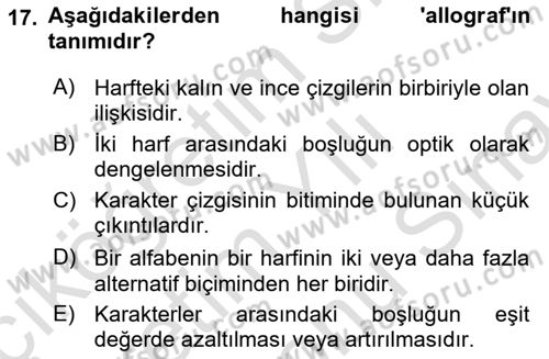 Tipografi Dersi 2021 - 2022 Yılı (Final) Dönem Sonu Sınav Soruları 17. Soru