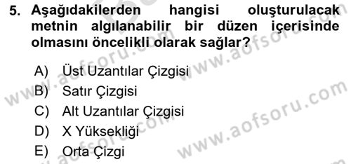 Tipografi Dersi 2021 - 2022 Yılı (Final) Dönem Sonu Sınav Soruları 5. Soru