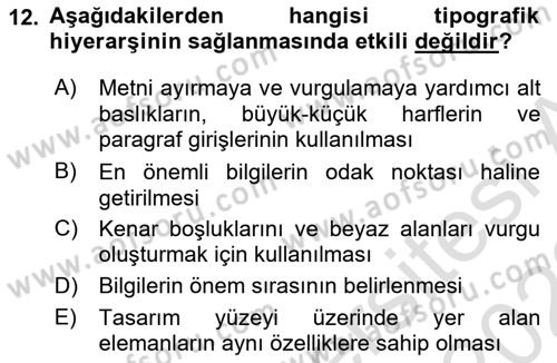 Tipografi Dersi 2021 - 2022 Yılı Yaz Okulu Sınav Soruları 12. Soru
