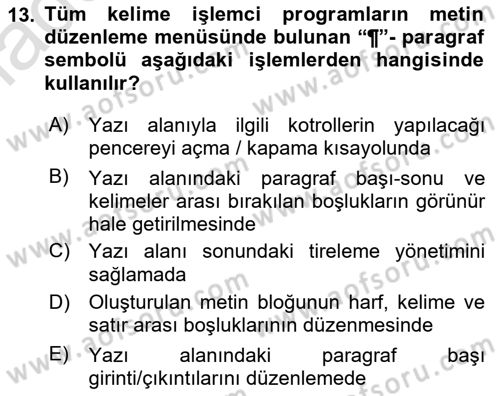 Tipografi Dersi 2021 - 2022 Yılı Yaz Okulu Sınav Soruları 13. Soru