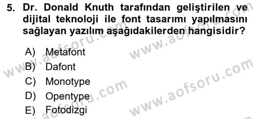 Tipografi Dersi 2021 - 2022 Yılı Yaz Okulu Sınav Soruları 5. Soru