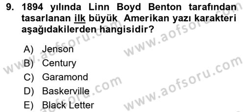 Tipografi Dersi 2021 - 2022 Yılı Yaz Okulu Sınav Soruları 9. Soru