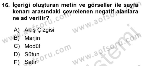 Tipografi Dersi 2022 - 2023 Yılı Yaz Okulu Sınav Soruları 16. Soru