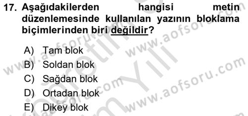 Tipografi Dersi 2022 - 2023 Yılı Yaz Okulu Sınav Soruları 17. Soru