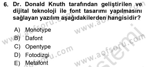 Tipografi Dersi 2022 - 2023 Yılı Yaz Okulu Sınav Soruları 6. Soru