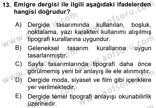 Tipografi Dersi 2023 - 2024 Yılı (Vize) Ara Sınav Soruları 13. Soru