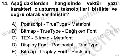Tipografi Dersi 2023 - 2024 Yılı (Vize) Ara Sınav Soruları 14. Soru