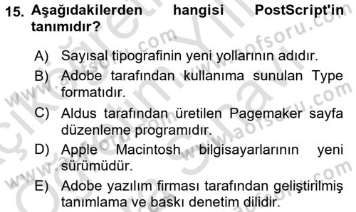 Tipografi Dersi 2023 - 2024 Yılı (Vize) Ara Sınav Soruları 15. Soru