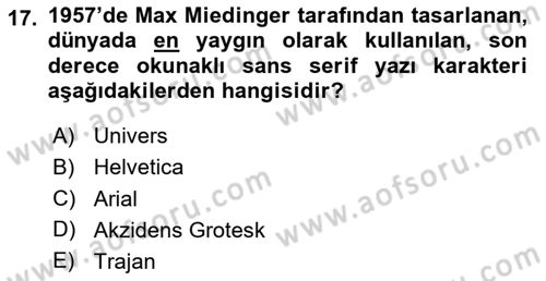Tipografi Dersi 2023 - 2024 Yılı (Vize) Ara Sınav Soruları 17. Soru