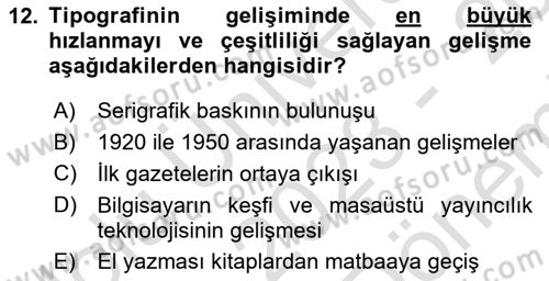 Tipografi Dersi 2023 - 2024 Yılı (Final) Dönem Sonu Sınav Soruları 12. Soru