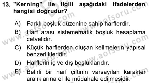 Tipografi Dersi 2023 - 2024 Yılı (Final) Dönem Sonu Sınav Soruları 13. Soru