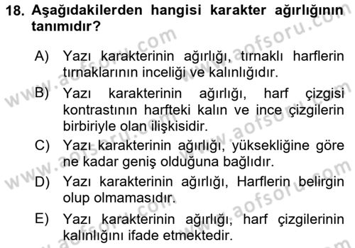 Tipografi Dersi 2023 - 2024 Yılı (Final) Dönem Sonu Sınav Soruları 18. Soru