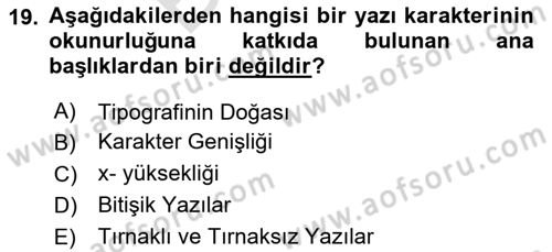 Tipografi Dersi 2023 - 2024 Yılı (Final) Dönem Sonu Sınav Soruları 19. Soru
