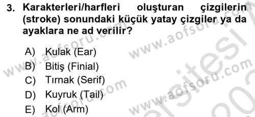 Tipografi Dersi 2023 - 2024 Yılı (Final) Dönem Sonu Sınav Soruları 3. Soru