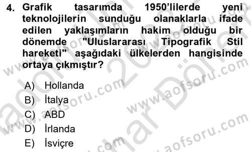 Tipografi Dersi 2023 - 2024 Yılı (Final) Dönem Sonu Sınav Soruları 4. Soru