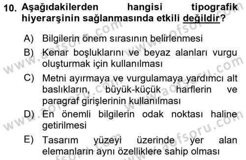Tipografi Dersi 2023 - 2024 Yılı Yaz Okulu Sınav Soruları 10. Soru