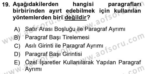 Tipografi Dersi 2023 - 2024 Yılı Yaz Okulu Sınav Soruları 19. Soru