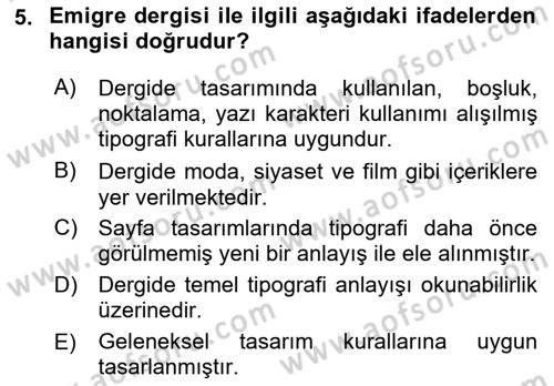 Tipografi Dersi 2023 - 2024 Yılı Yaz Okulu Sınav Soruları 5. Soru