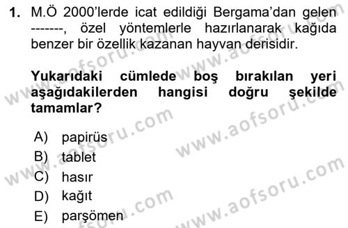 Tipografi Dersi 2024 - 2025 Yılı (Vize) Ara Sınav Soruları 1. Soru
