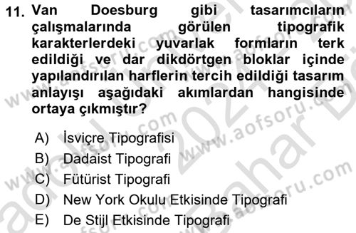 Tipografi Dersi 2024 - 2025 Yılı (Vize) Ara Sınav Soruları 11. Soru